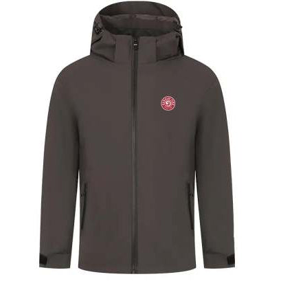 Dark grey jacket with a red Hanalei Fins logo on a white background