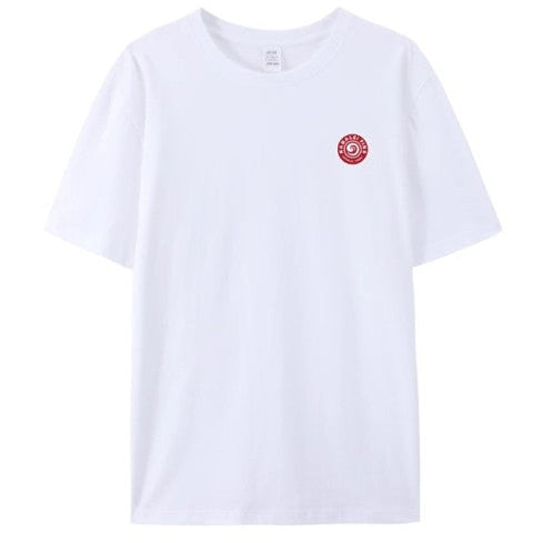 White t-shirt with a red Hanalei logo on a white background
